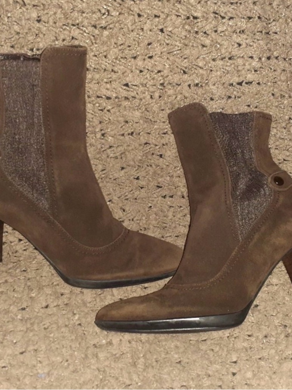 AQUATALIA-Brown Suede-Side Zip-Side Satin Ruching-Stacked Heel-Sz 8-Excellent